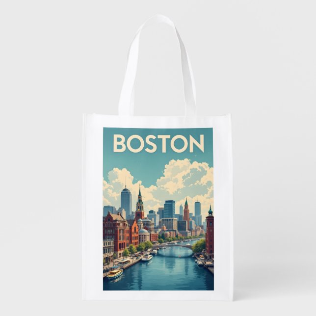 Boston Massachusetts Grocery Bag (Front)
