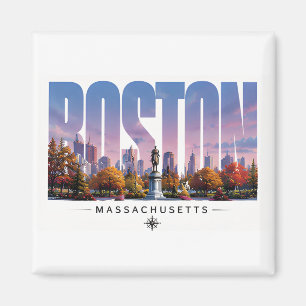 Boston Massachusetts Harbor Skyline Travel Scene Magnet