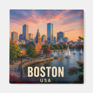 Boston Massachusetts Harbor Sunset City Views Magnet