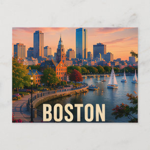 Boston Massachusetts Harbor Sunset City Views Postcard