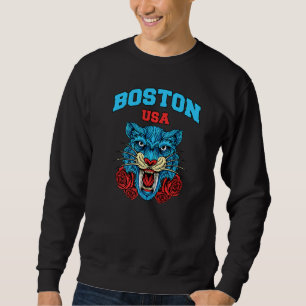 Boston Massachusetts Illustration With Wild Floral Sweatshirt