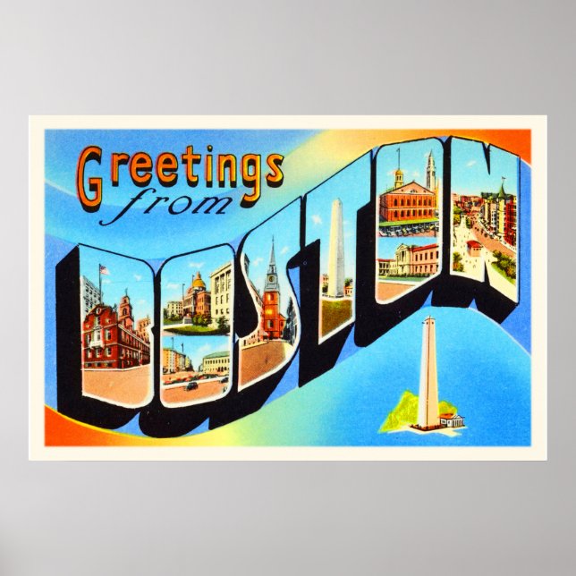 Boston Massachusetts MA Vintage Travel Souvenir Poster (Front)