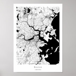 Boston Massachusetts Modern Minimal White City Map Poster