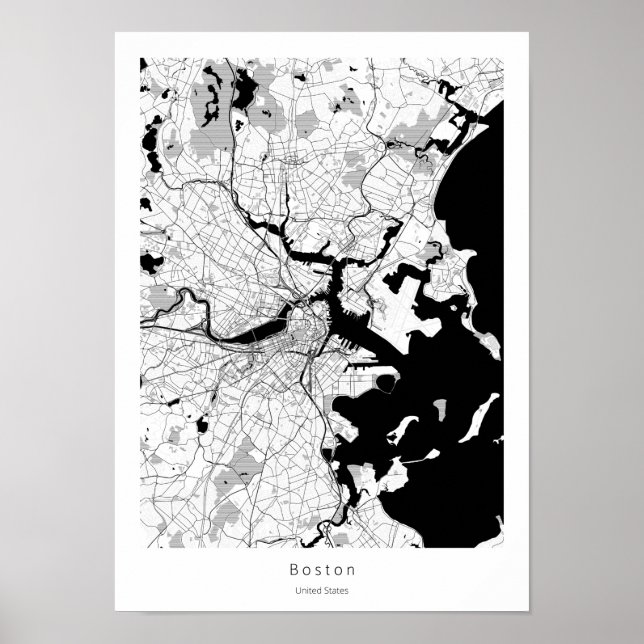 Boston Massachusetts Modern Minimal White City Map Poster (Front)