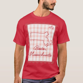 Boston Massachusetts pride red gingham heart stamp T-Shirt