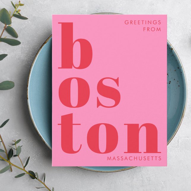Boston Massachusetts red pink typography Postcard (Creator Uploaded)