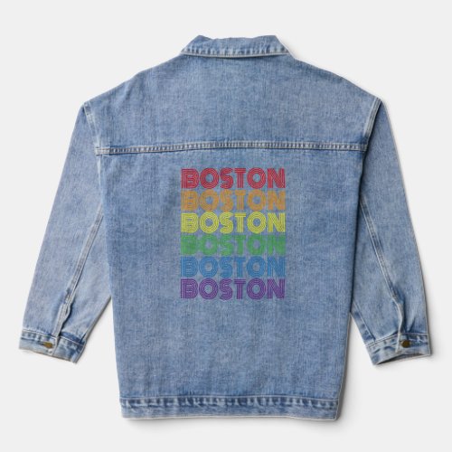 Boston Massachusetts Retro Rainbow Vintage City  M Denim Jacket