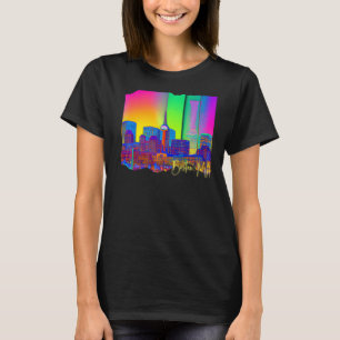 Boston Massachusetts Retro Vaporwave Skyline 90s C T-Shirt