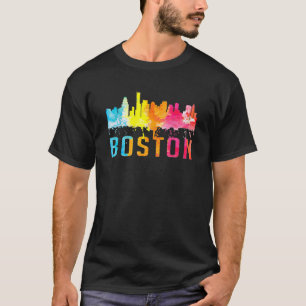 Boston Massachusetts Retro Watercolor Skyline Souv T-Shirt