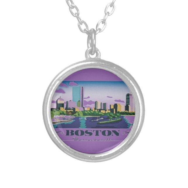 Boston, Massachusetts Silver Plated Necklace (Front)
