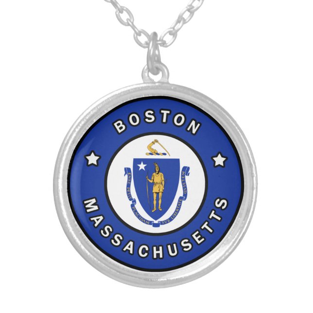 Boston Massachusetts Silver Plated Necklace (Front)