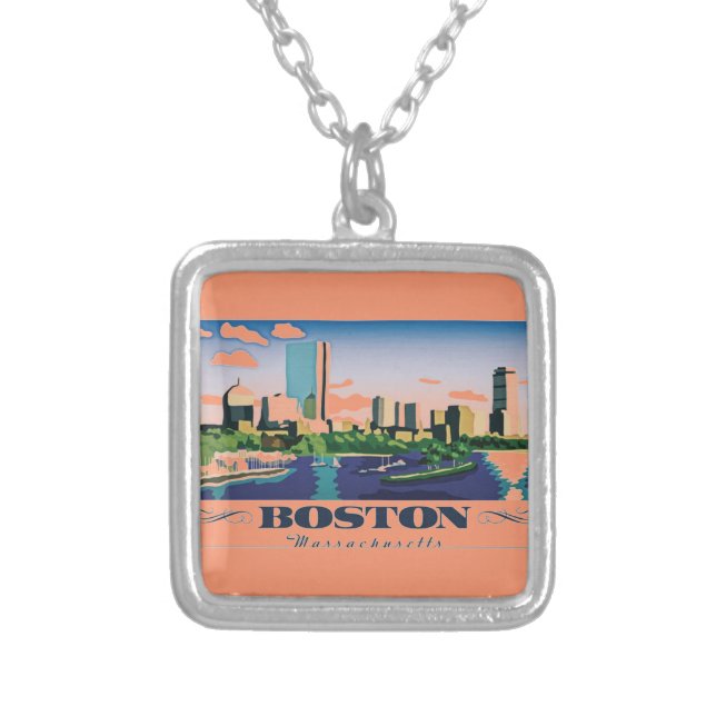 Boston, Massachusetts Silver Plated Necklace (Front)