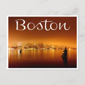 Boston  Massachusetts  Skyline At Night Post Card by merrydestinations at Zazzle
