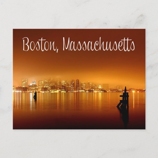 Boston, Massachusetts, Skyline At Night Post Card (Front)