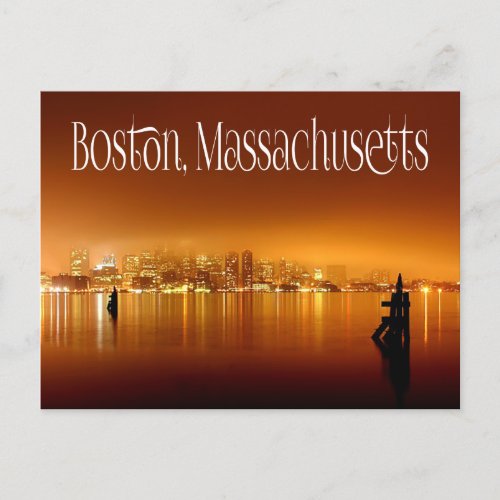 Boston Massachusetts Skyline At Night _ USA Postcard