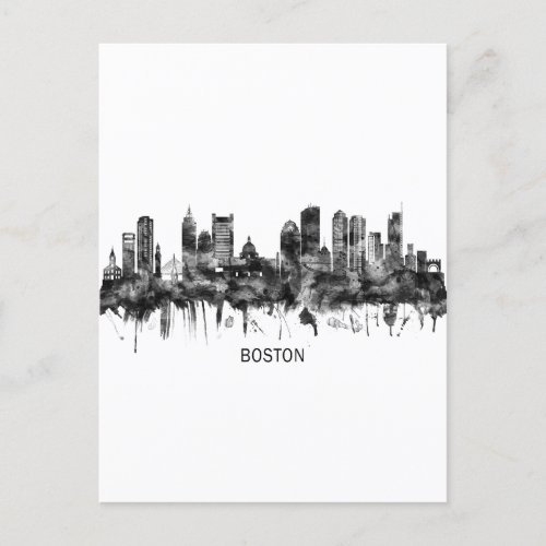 Boston Massachusetts Skyline BW Invitation Postcard