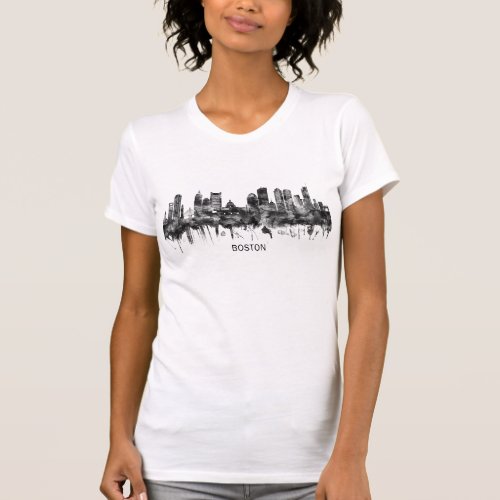 Boston Massachusetts Skyline BW T_Shirt