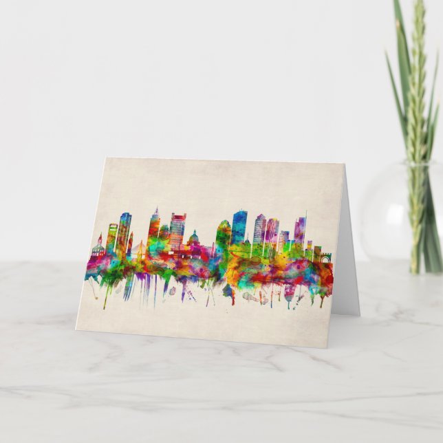 Boston Massachusetts Skyline Holiday Card (Front)