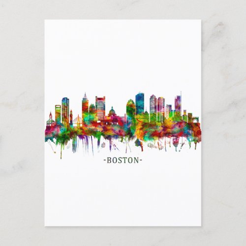 Boston Massachusetts Skyline Holiday Postcard