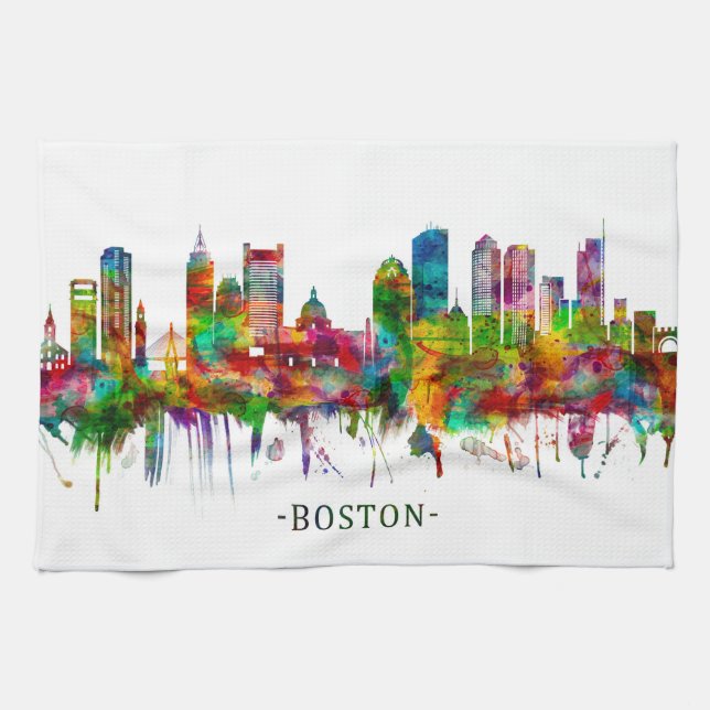 Boston Massachusetts Skyline Kitchen Towel (Horizontal)