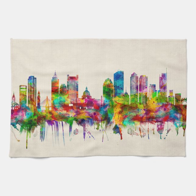 Boston Massachusetts Skyline Kitchen Towel (Horizontal)