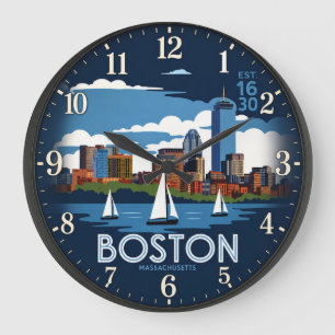 Boston Massachusetts Skyline Large Clock
