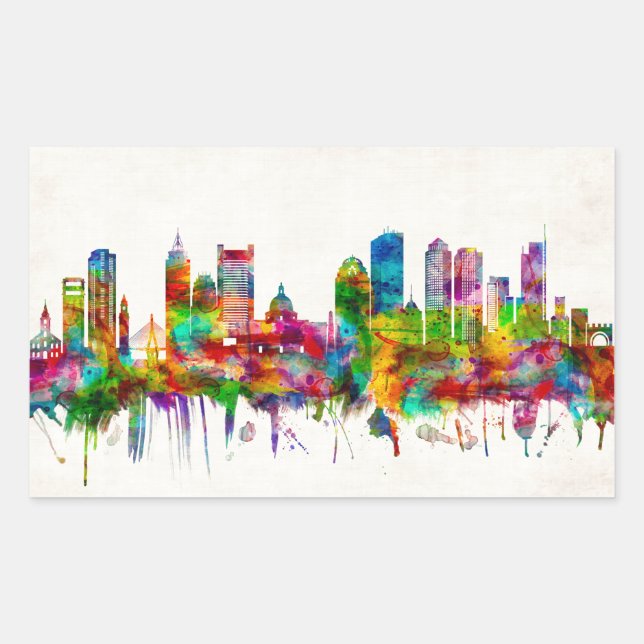 Boston Massachusetts Skyline Rectangular Sticker (Front)