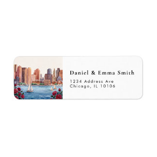 Boston Massachusetts Skyline Return Address Label