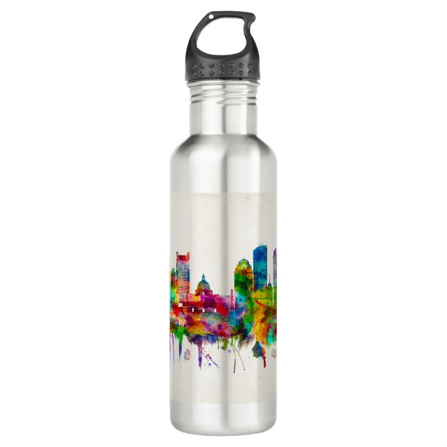 Boston Massachusetts Skyline Stainless Steel Water Bottle (Front)