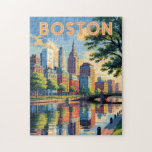 Boston Massachusetts Skyline Travel Art Vintage Jigsaw Puzzle