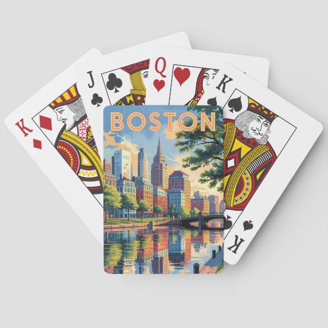 Boston Massachusetts Skyline Travel Art Vintage Poker Cards (Back)