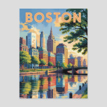 Boston Massachusetts Skyline Travel Art Vintage Postcard