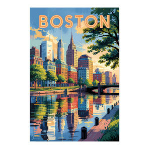 Boston Massachusetts Skyline Travel Art Vintage Poster