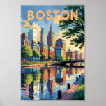 Boston Massachusetts Skyline Travel Art Vintage Poster