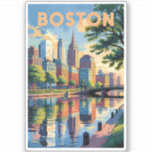 Boston Massachusetts Skyline Travel Art Vintage Sticker<br><div class="desc">Boston retro vector travel design. From walking the Freedom Trail and exploring Fenway Park to enjoying the North End’s cuisine,  Boston offers a rich mix of culture,  history,  and charm.</div>