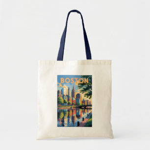 Boston Massachusetts Skyline Travel Art Vintage Tote Bag