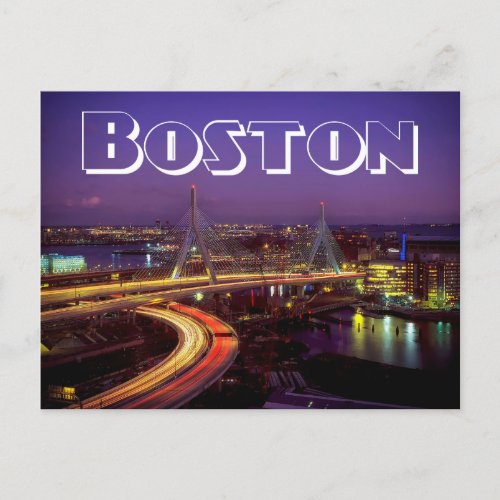 Boston Massachusetts Skyline USA _ Zakim Bridge Postcard