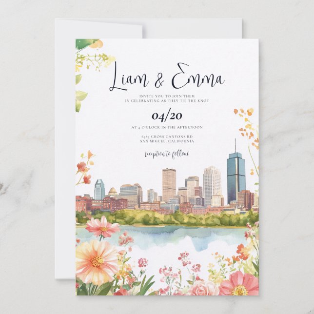 Boston Massachusetts Skyline Wedding Invitation (Front)