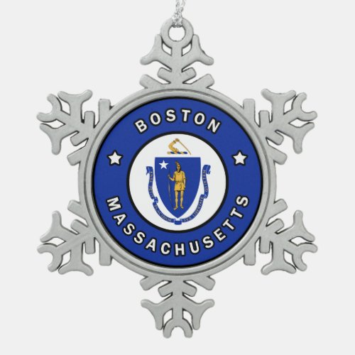 Boston Massachusetts Snowflake Pewter Christmas Ornament