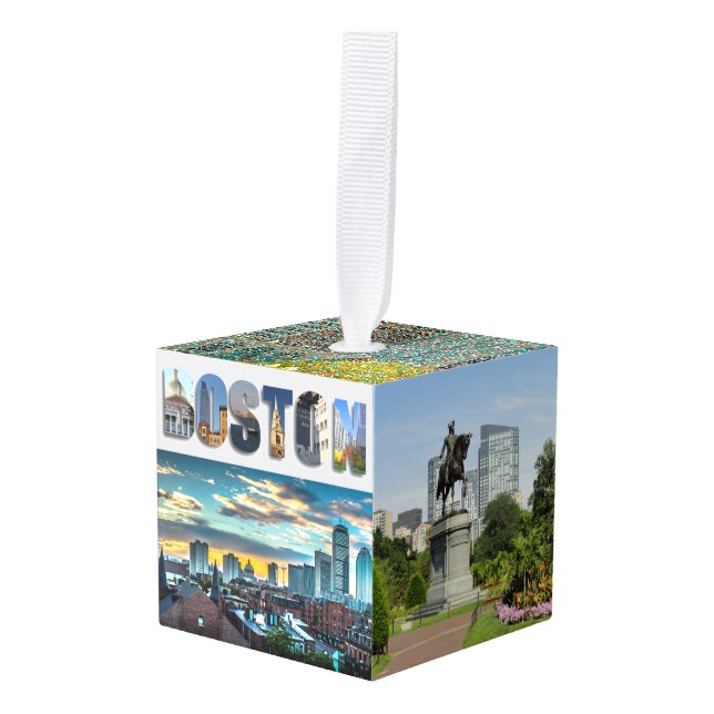 Boston Massachusetts Travel Photos Christmas Cube Ornament (Front Angled)