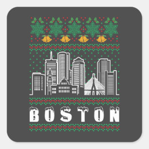 Boston Massachusetts Ugly Christmas Square Sticker