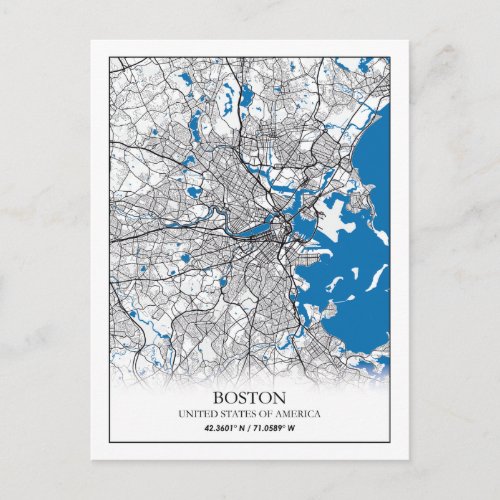 Boston Massachusetts USA Travel City Map Postcard