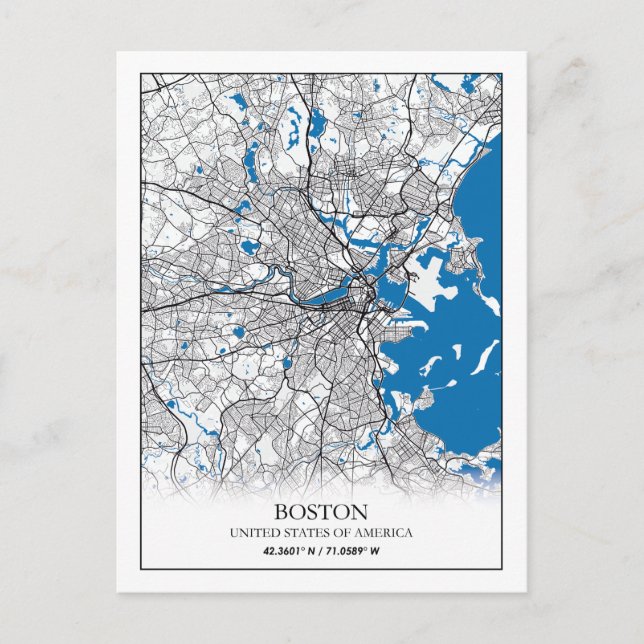 Boston Massachusetts USA Travel City Map Postcard (Front)