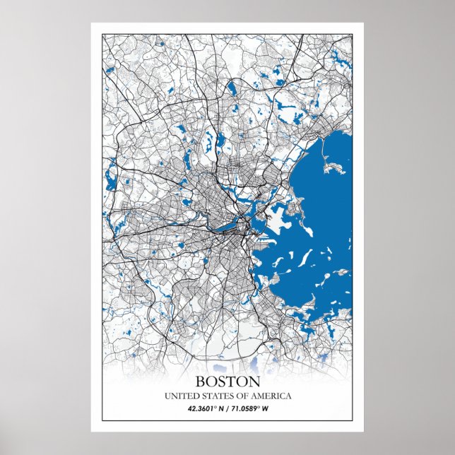 Boston Massachusetts USA Travel City Map Poster (Front)