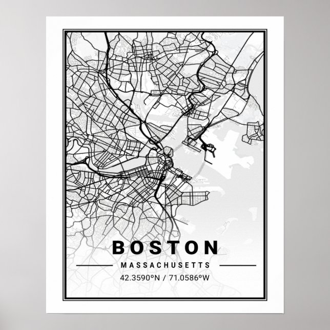 Boston Massachusetts USA Travel City Map Poster (Front)