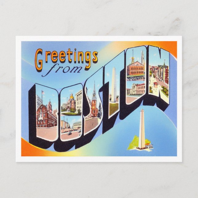 Boston, Massachusetts Vintage Big Letters Postcard (Front)