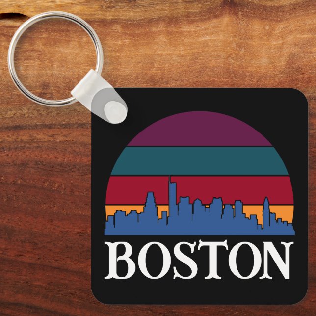 Boston Massachusetts Vintage Cityscape Keychain (Front)