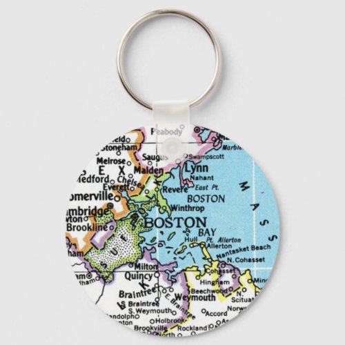 Boston Massachusetts Vintage Map Keychain
