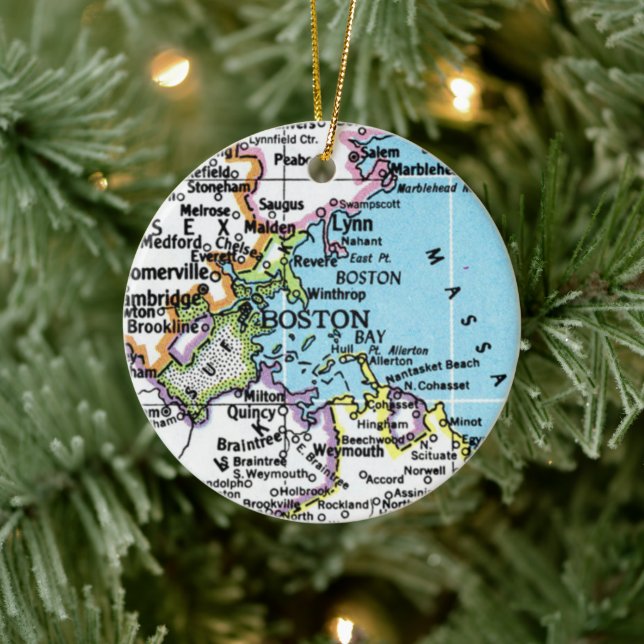 Boston, Massachusetts Vintage Map Ornament (Tree)
