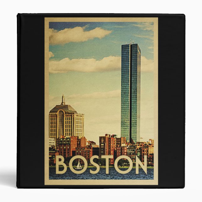 Boston Massachusetts Vintage Travel 3 Ring Binder (Front)